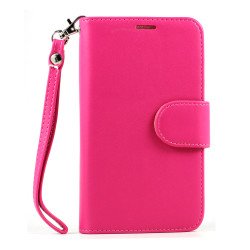 Samsung Galaxy Note 4 Premium Flip Leather Wallet Case w Stand and Strap (Hot Pink)